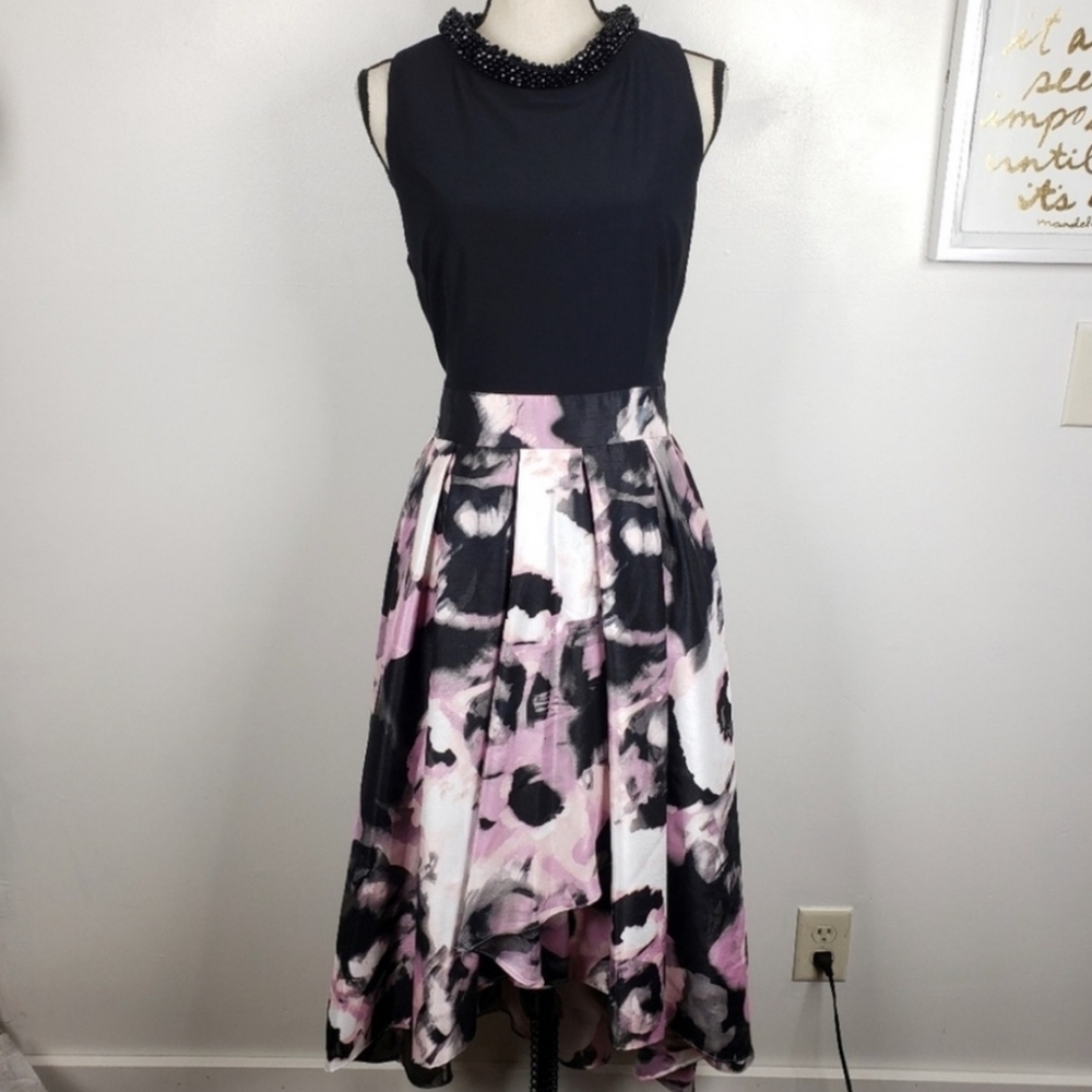 SLNY high low beaded collar dress